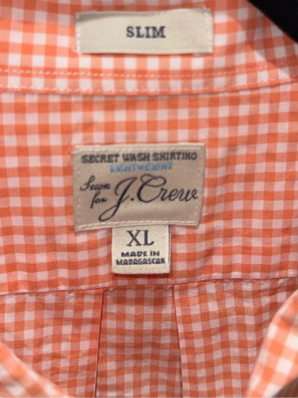 J Crew Orange White Gingham Slim Fit Button Down Shirt XL Preppy